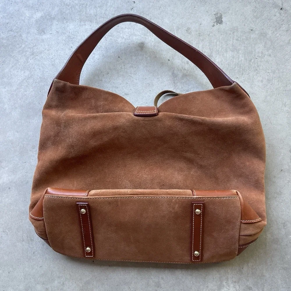 Dooney And Bourke Logo‎ Lock Shoulder Bag Brown Suede Purse